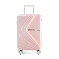 Valise de voyage à roulettes en ABS PC, haute capacité, OEM ODM, extensible, rigide, portable, motif dessin animé, légère, avec lumière LED brillante