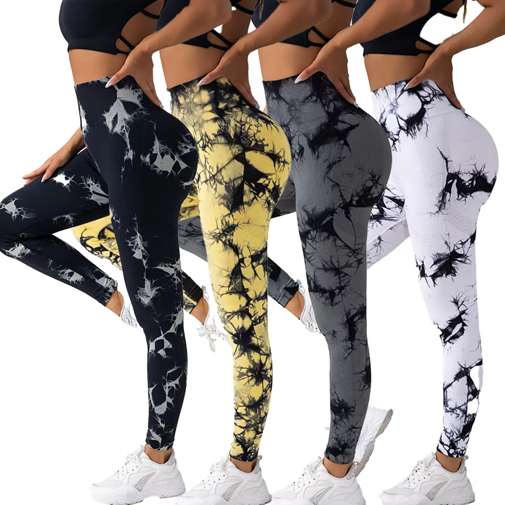 Women's High Waist Drawstring Closure Tie Dye Seamless Leggings Soft Spandex/Nylon Breathable Plus Size Yoga Pants