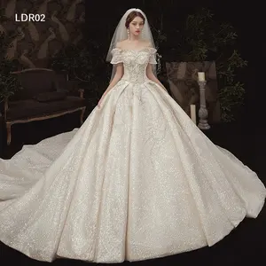 Jancember LDR02 Luxury Empire Off Shoulder Wedding Dress Bridal Gown