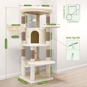 <b>Cat</b> <b>Tree</b>, 51in Curved Series Modern <b>Cat</b> Tower for Indoor <b>Cats</b> with Hammock, 7 Sisal <b>Scratching</b> <b>Posts</b>, Large Fan-Shaped Platform - Product Image 5