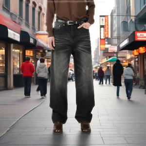 กางเกงยีนส์ผ้าฝ้าย100% 12ออนซ์สำหรับผู้ชายกางเกงยีนส์ทรงหลวมสีฟ้าอ่อนดีไซน์ใหม่ - Product Image 1