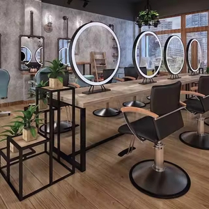 Équipement et mobilier de salon de beauté, stations de barbier double face, miroir de <span class=keywords><strong>coiffure</strong></span> avec lumières - Product Image 1