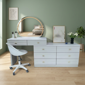 Modern Makeup Vanity <b>Table</b> With Lighted <b>Mirror</b> Storage Desk For Bedroom Furniture - Product Image 4