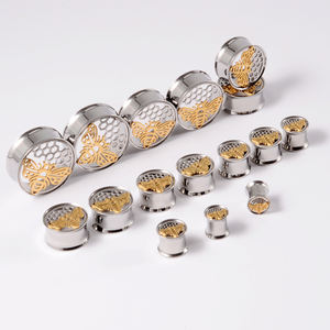 Venta al por mayor Tapón negro Expansor de oreja Medidores de oreja de doble acampanado Túneles de mariposa Camillas De Serpiente-Piercing de acero inoxidable - Product Image 5