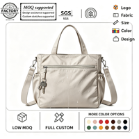 Sac fourre-tout en nylon imperméable grande capacité pour femme, avec compartiment pour ordinateur portable, multiples poches, porte-bouteille d'eau amovible et broderie ouverte – Vente en gros