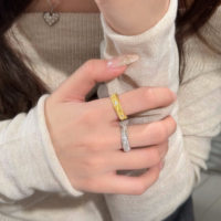 Bagues de déclaration de luxe au design brossé en argent sterling 925 plaqué or 18 carats avec zircon cubique, style tendance pour les mariages