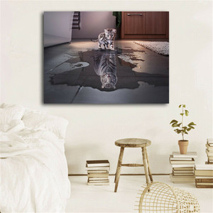 Cat Tiger Reflection Canvas Funny Poster motivazionale Art Print Modern Decor pittura a olio su tela Poster stampa Art Picture - Product Image 3