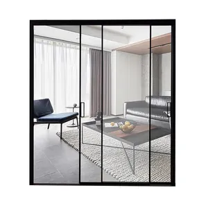 HDSAFE Modern Custom Interior Narrow Slim Frame Aluminum Profile Kitchen Bathroom Bedroom Partition 2 Panel Glass Sliding Door