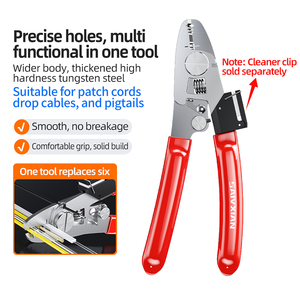 Outil 2-en-1 de dénudage et de nettoyage de fibres optiques, pince Miller à 6 trous en acier au tungstène avec clip de nettoyage détachable - Product Image 5