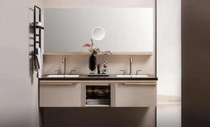 Mobile Bagno Sospeso Neo Luxury Grigio Scanalato con Lavabo, Specchio LED Smart e Mobiletto con Chiusura Ammortizzata - Product Image 5