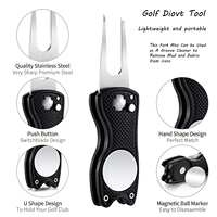 Outil de réparation durable en acier inoxydable de marqueur de balle de divot de golf pliable portable avec bouton pop-up magnétique pour clubs de golf