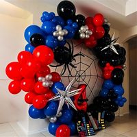 Ballons rouges, bleus et noirs de 12 pouces pour décorations d'anniversaire Spider Cool Man, kit de ballons en latex à l'hélium bleu royal, rouge et noir pour garçons