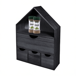 JGWOOD DESIGNS Organisateur d'épices mural en bois en forme de maison, support de rangement anti-poussière à trois niveaux - Product Image 1