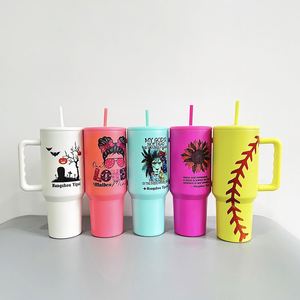 Mug de voyage personnalisé 40 oz, gobelet isotherme vierge en acier inoxydable pour sublimation H3.0 40 oz avec poignée et paille - Product Image 5