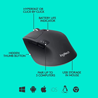 Logitech M720 Triathlon Wireless Mouse Multi Computer Switch Dual Mode Scroll Wheel Tombol yang Dapat Diprogram Daya Tahan Baterai Lama
