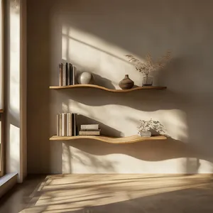 Solid Wood Home Decor Handcraft Wavy Rustic <strong>Wooden</strong> <strong>Shelf</strong> Mid Century Bookcase Wavy Floating <strong>Shelf</strong> - Product Image 3