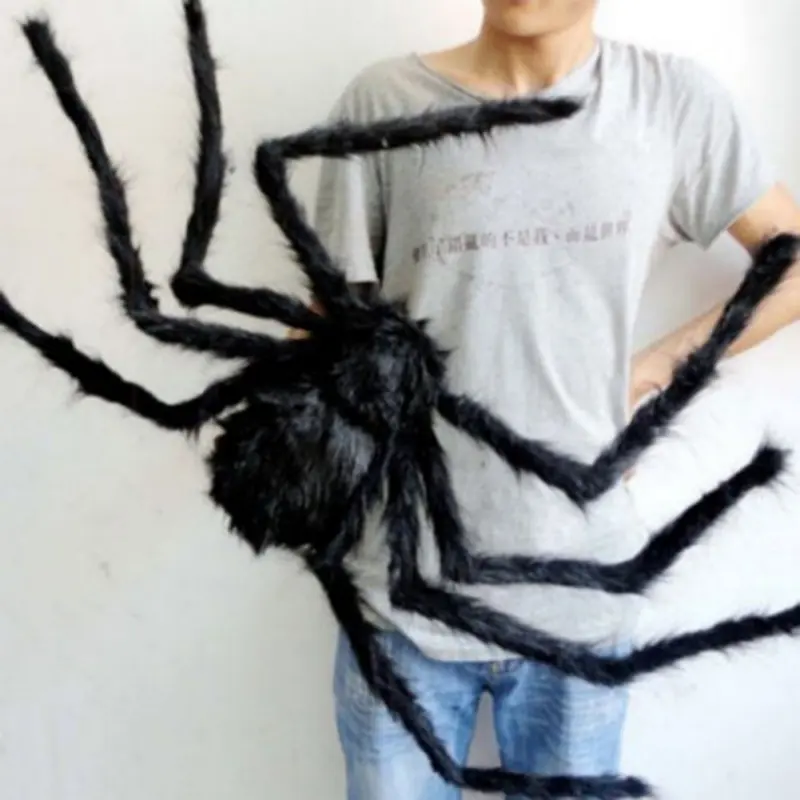 30/70/200cm Horror Giant Halloween Black Plush Spiders Kids Children Toys Realistic Hairy Spider For Haunted Party Halloween