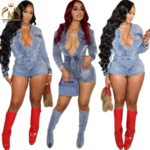 Tuta in Denim Elasticizzato da Donna per Primavera e Autunno, Sexy e Aderente, Jumpsuit Corta in Jeans per Donne - Product Image 3
