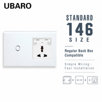 UBARO Temperli Cam Dokunmatik 2'li Duvar Anahtarı Evrensel Çoklu Priz Soketi Çift USB Şarj Portu 5V 2100mA Duvar Prizi