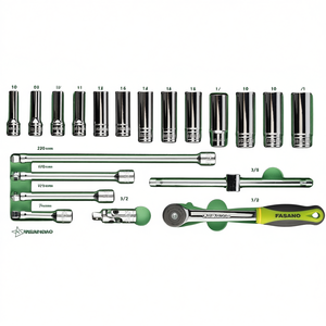 Fasano <b>Socket</b> Set 18 Piece 3/8 Inch Drive Metric Chrome Vanadium Steel Automotive Repair Tools - Product Image 2