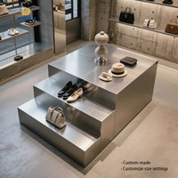 Présentoir à plusieurs niveaux en acier inoxydable pour vêtements, chaussures, sacs, vitrine de magasin de détail