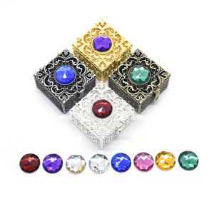 Antique Square Jewelry <b>Box</b> 4.8x4.5cm Plated Metal With Gemstone Top <b>For</b> <b>Gift</b> Storage - Product Image 4