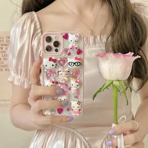 Capa de proteção para celular YuBon Kawaii, capa de diamante 3D Kt transparente para o iPhone 15, 14 Pro, 13, 12 11 Pro Max, à prova de choque, ideal para meninas