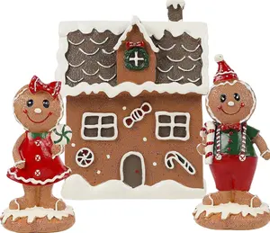 Ornamenti natalizi in resina 2 uomini di pan di zenzero figurine e casa del villaggio di natale per regali di festa, decorazione per la casa