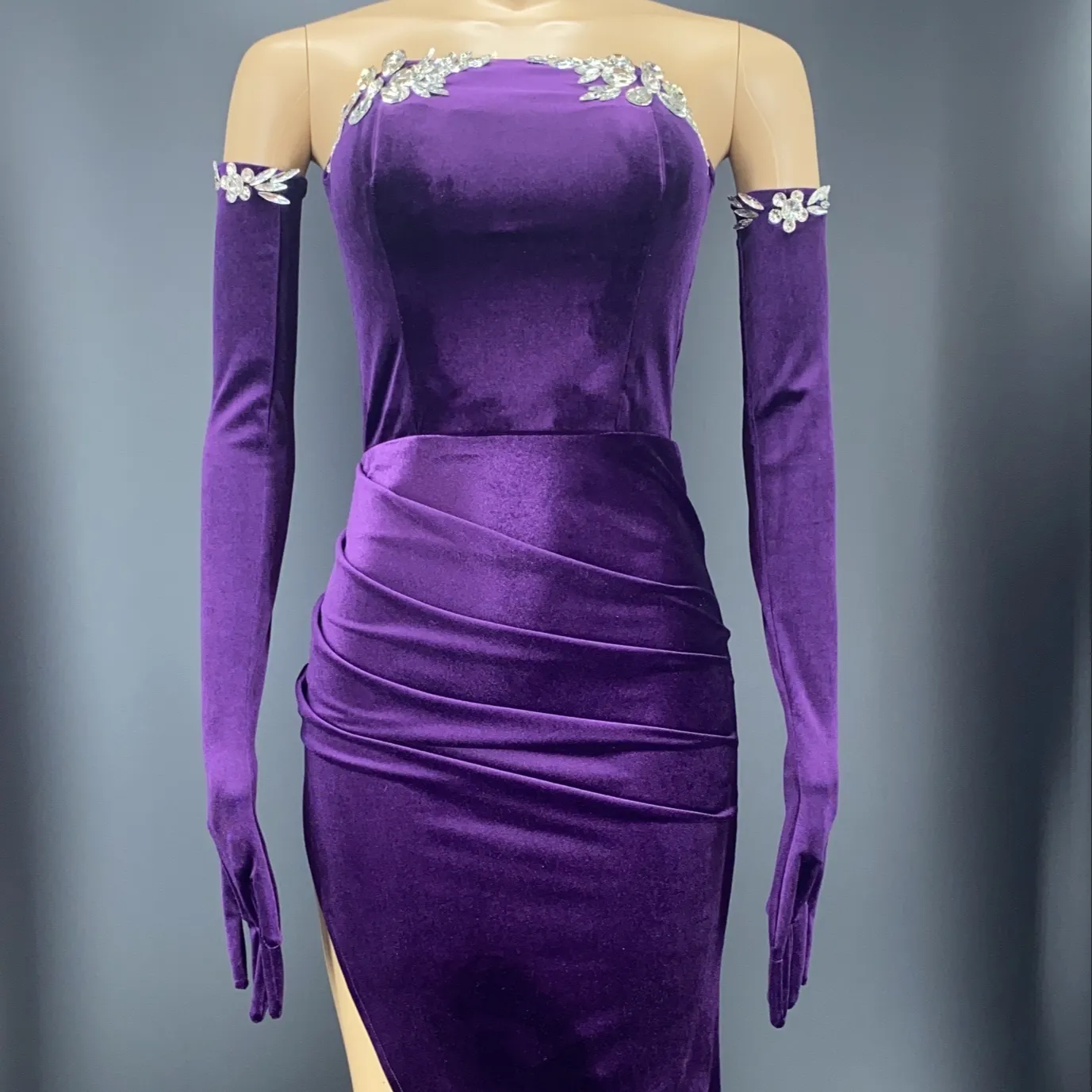 Purple VIVET Party Dress women singer Rhinestone bar banquet stage dance evening dresses