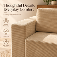 Canapé modulaire en velours côtelé souple avec revêtement PU, configuration flexible en L, assise profonde et coussins de dossier de soutien pour salon et hôtel