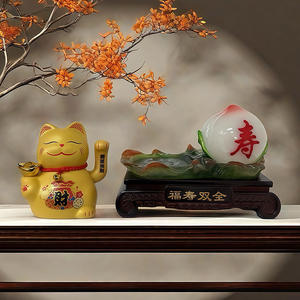 Adorno de gato de la suerte en estilo chino, artesanías de resina ecológicas para sala de estar, oficina y decoración de entrada, regalo de inauguración de la casa - Product Image 3