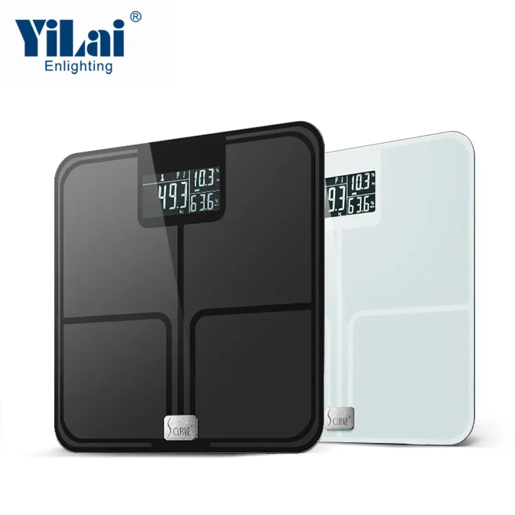 Yilai مقياس الدهون في الجسم الذكية مقياس BMI LED الرقمية الحمام اللاسلكية مقياس الوزن الرصيد التطبيق الذكي مع نظام أندرويد/دائرة الرقابة الداخلية