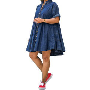 Nouvelles robes en jean pour femmes, manches courtes, coupe ajustée, style A, tendance - Product Image 2