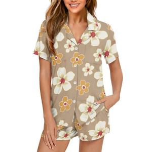 Grosir piyama musim panas motif Hawai Hibiscus kecantikan polinesian kustom set piyama & lengan pendek wanita cetak sesuai permintaan - Product Image 5