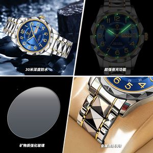 Nouvelle Montre Homme de Luxe à Quartz Ronde 2026, Double <span class=keywords><strong>Calendrier</strong></span>, Étanche, Affichage Lumineux, Bracelet en Acier Inoxydable, Cadran Numérique, Style Business Décontracté - Product Image 2