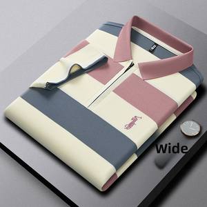 Camisa de poliéster a rayas con bordado para hombre, sin planchar, informal, para papás jóvenes y de mediana edad, ideal para el verano. - Product Image 1