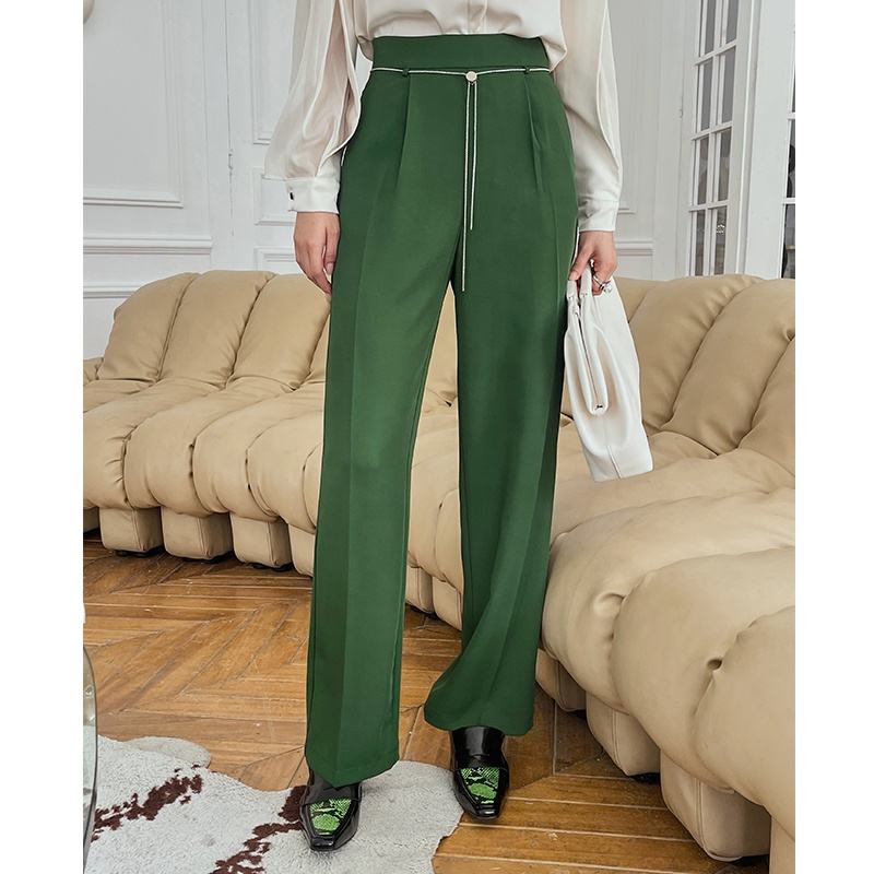 Hanna 2022 Fall Women Office Loose Formal Wide Leg Solid Pants For Ladies Chain High Waist Straight Women's Pants &amp; Trousers 