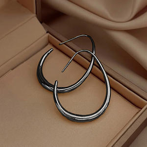 Gold Plated <b>Black</b> and Gold Water Drop Hoop <b>Earrings</b> <b>for</b> <b>Women</b> Minimalist Everyday Wear Fine Jewelry Yellow Gold Dangle - Product Image 3