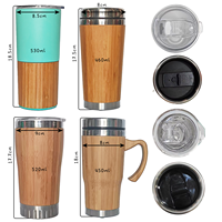 Mug à café en acier inoxydable à double paroi 304 avec couvercle en bambou personnalisé, 12/15/17 oz, thermos sous vide, bouteille d'eau en bambou avec poignée
