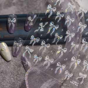 Autocollant pour ongles en ruban de soie rose argenté 5D, nœud papillon, ruban de soie en relief, auto-adhésif, Y2K, décalcomanie pour ongles, décoration - Product Image 4