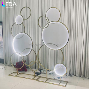 LEDA Wedding Party Events <b>Decor</b> Luxury Round Gold LED Metal Flower <b>Arch</b> Set Backdrop - Product Image 2
