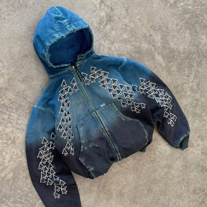 Sudadera con Capucha Unisex de Algodón Grueso con Lavado Ácido y Efecto Desgastado, Corte Oversize Holgado, Estilo Urbano para Hombre, Personalizable OEM - Product Image 2
