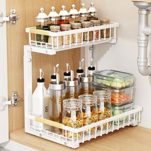 Kitchen Cabinet Metal Steel Under Sink Organizers and <b>Storage</b> 2 Tier Pull Out Cabinet Sink Dishes Drainer <b>Storage</b> Organizer - Product Image 3