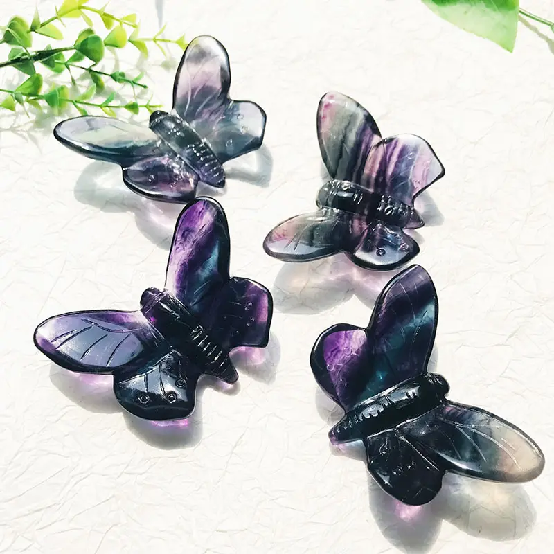 High quality natural crystal rainbow fluorite butterfly healing crystal butterfly for room decoration