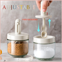 Pot à épices en verre de cuisine en gros avec couvercle à cuillère rétractable, hermétique et anti-fuite, pour sel, sucre, poivre