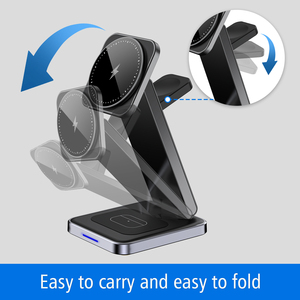 Cargador Inalámbrico Magnético 3 en 1 Certificado Tipo-C, Soporte para Teléfono de Aleación de Aluminio, Plegable, Portátil, de Escritorio, Carga Rápida de 15W - Product Image 3