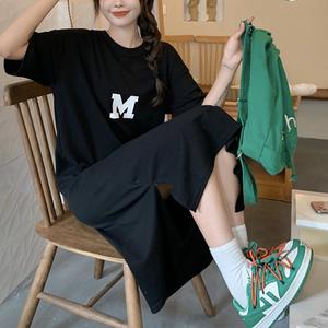 Yaz yeni artı boyutu kadın rahat Maxi ince uzun Over-the-diz T-Shirt ön gevşek göbek tombul için saten taban gömlek kapsayan - Product Image 4