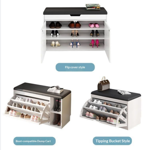 Banc à chaussures moderne blanc <span class=keywords><strong>avec</strong></span> coussin, organisateur de <span class=keywords><strong>rangement</strong></span>, étagère ouverte à 2 niveaux pour <span class=keywords><strong>entrée</strong></span>, salon, meubles de maison en bois - Product Image 6