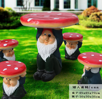 Ensemble table et chaises champignons en résine et fibre de verre pour extérieur, statue de siège de dessin animé pour jardin, pelouse, aire de jeux, ornement