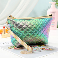 Sac de maquillage holographique de luxe en PU laser dégradé sirène, sac de voyage cosmétique pour femmes avec poignée portable